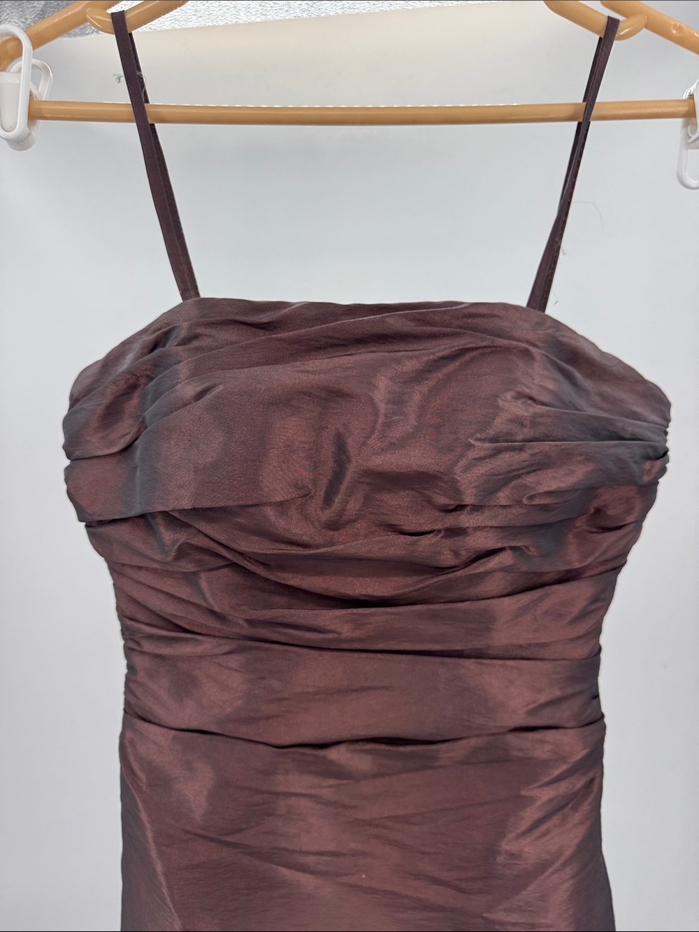 Maggie Sottero Flirt Satin Dress Deep Chocolate Brown lace trim ruffles 4 Y2K - Picture 5 of 10